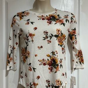 Wallflower Floral Long Sleeve Top - Cream and Brown